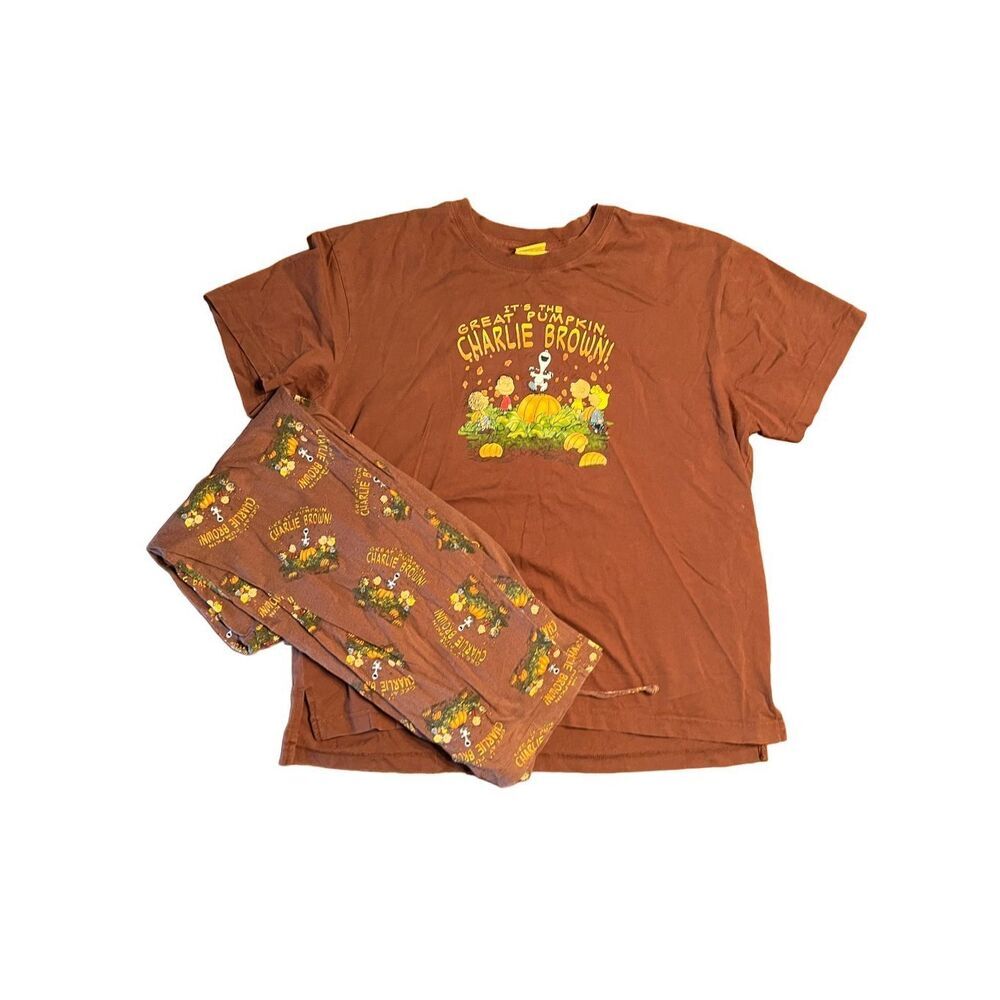 Vintage Charlie Brown Great Pumpkin Pajama Pants and Tee Drawstring Men M and Te